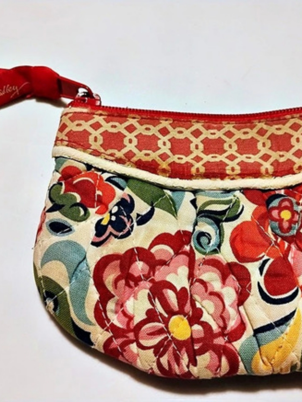 Vera Bradley Quilted Zip Coin Purse Pouch Red & Green